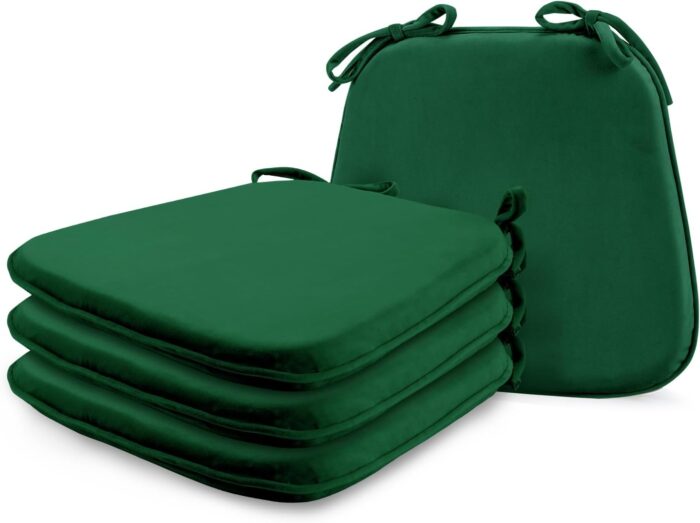 LOVTEX Chair Cushions for Dining Chairs, Kitchen Chair Cushions Set of 4, Chair Pads for Dining Chairs with Ties, 17″x16″x1.5″ Seat Cushions for Kitchen Chairs, Dark Green