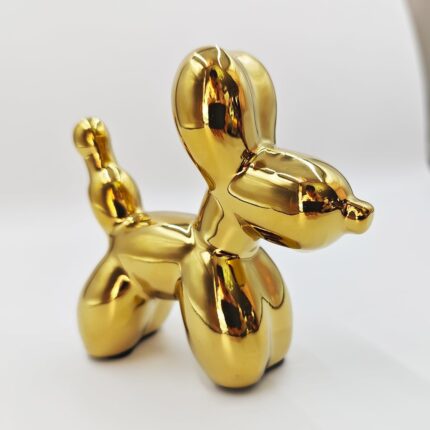 Electroplating Ceramics Balloon Dog Statue Crafts Living Room Desktop Decorations,Handmade Modern Small Ceramic Animal Statue Ornament Home Decor Accents (Golden, 4.3 Inch)