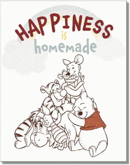 Desperate Enterprises Happiness is Homemade Winnie the Pooh Group Tin Sign – Nostalgic Vintage Metal Wall Décor – Made in USA