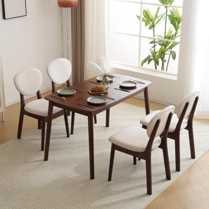 Karl home Modern 5-Piece Wood Dining Table Set for 4, Compact Mid-Century Modern Table & Chair Set for Kitchen/Small Apartment/Dining Room, Padded Seats & Backrests, Brown