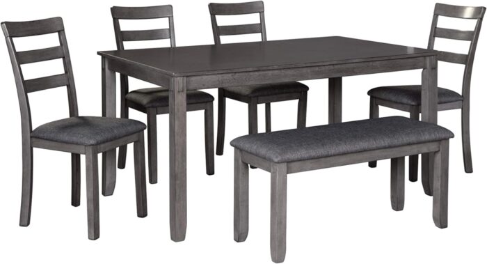 Signature Design by Ashley Bridson Modern 6 Piece Dining Set, Includes Dining Table, 4 Chairs & Bench, Gray