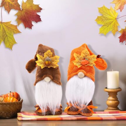 Thanksgiving Gnomes Plush Fall Decorations Autumn Harvest Farmhouse Tiered Tray Decor Thanksgiving Day Gift Idea Handmade Shelf Swedish Gnomes Nisse Scandinavian Elf Dwarf Home Ornaments Set of 2