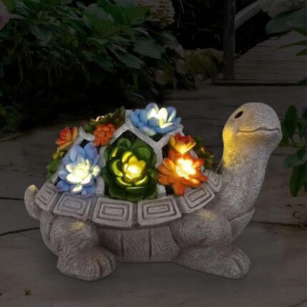 Nacome Solar Garden Outdoor Statues Turtle with Succulent and 7 LED Lights – Lawn Decor Tortoise Statue for Patio, Balcony, Yard Ornament – Unique Housewarming Gifts