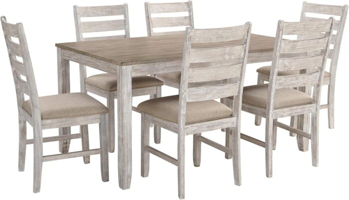 Signature Design by Ashley Skempton Cottage Dining Room Table Set with 6 Upholstered Chairs, Whitewash