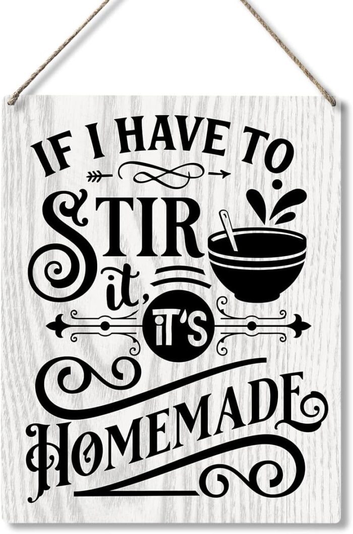 QIONGQI Funny Kitchen Quote If I Have To Stir It It’s Homemade Wood Plaque Sign Wall Hanging Retro Kitchen Signs with Sayings for Home Decor Gifts