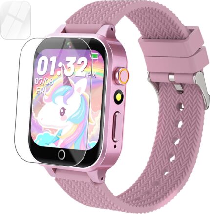 Kids Smart Watch with 2 Screen Protectors, 1.5” Touch Screen, 26 Games, Audiobook, Learn Card, HD Camera, Video, Pedometer, Alarm Clock – Educational Wristwatch Learning Toy Fun for Birthday Gifts