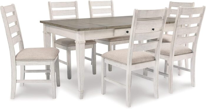 Signature Design by Ashley Skempton Farmhouse Rectangular Dining Room Table with Storage, White & Light Brown