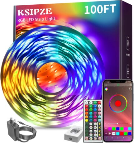 100ft Led Strip Lights RGB Music Sync Color Changing,Bluetooth Led Lights with Smart App Control Remote,Led Lights for Bedroom Room Lighting Flexible Home Décor