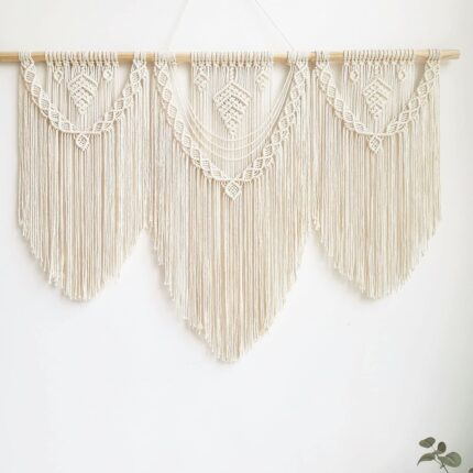 guzhiou large macrame wall hanging – Boho Tapestry Macrame Wall Decor Art- Chic Bohemian Handmade Woven Tapestry Home Decoration for Bedroom Living Room Apartment Wedding Party – 43″x32″ (Beige-Leaf)