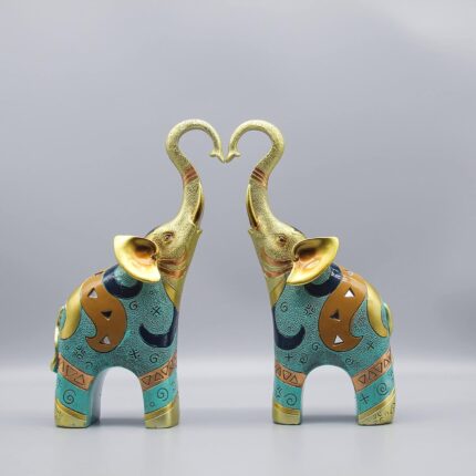 Good Luck Elephant Decor for Home, Large Gold Elephant Statue for Home Decor, Small Elephant Figurines and Statues (2 Pcs Medium)