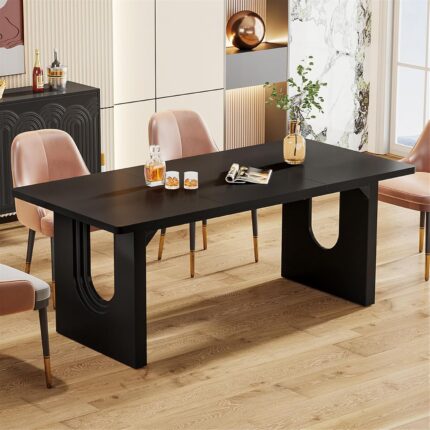 Tribesigns Modern Dining Table for 6 to 8 People, 71″ Large Kitchen Dining Table with Wood Pedestal Base, Rectangular Long Dinner Table for Kitchen, Dining Room, Living Room, Black