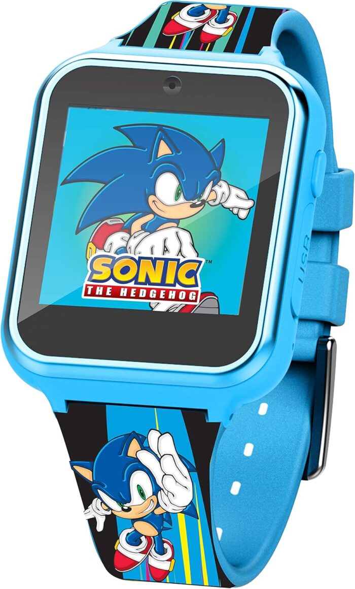 Accutime Kids SEGA Sonic The Hedgehog Blue Educational Touchscreen Smart Watch Toy for Boys, Girls, Toddlers – Selfie Cam, Learning Games, Alarm, Calculator, Pedometer (Model: SNC4141AZ)