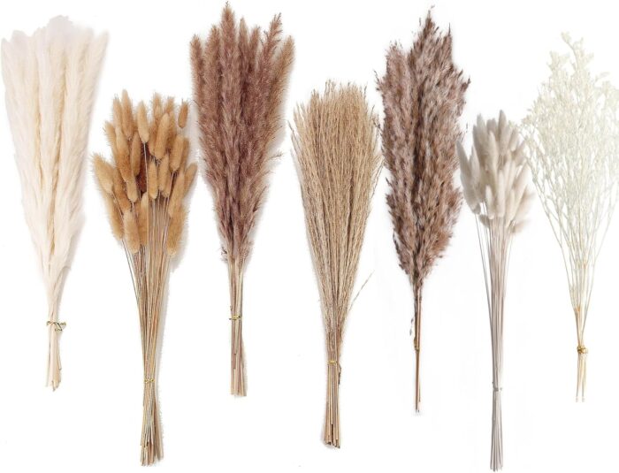 Dried Pampas Grass Decor, 128PCS Pampas Grass with Bunny Tails Dried Flowers, Reed Grass Bouquet for Wedding, Boho Flowers, Home Table Decor, Rustic Farmhouse Party