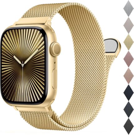 BELONGME Mesh Metal Loop Compatible with Apple Watch Band 40mm 41mm 38mm 42mm Series SE 10 9 8 7 6 5 4 3 2 1 Women Men, Stainless Steel Strap with Magnetic Clasp for iWatch Bands