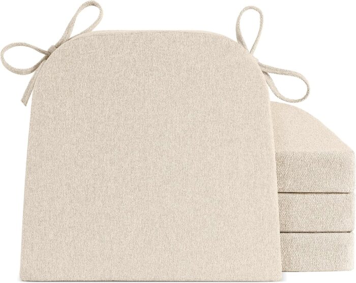 Tromlycs Chair Cushions for Dining Chairs 4 Pack Kitchen Seat Pads Room with Ties Indoor Non Slip 17×16 inch Light Linen