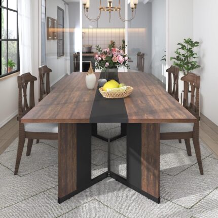 71In Large Rectangular Dining Table for 4 5 6 7 8 People w/35 Marble-Color Wood Watrproof Brown Tabletop,Adjustable Leg.6ft Luxurious Family Dinner Table for Office Kitchen Living Room