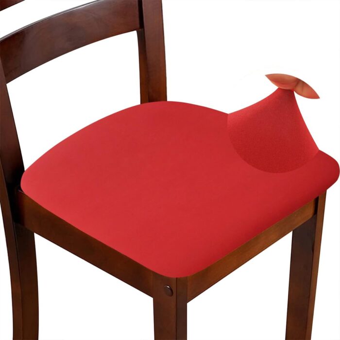 Chair Seat Covers Set of 4 Stretch Red Chair Covers for Dining Room Square Removable Washable Chair Protector Seat Cushion Slipcovers for Kitchen Office