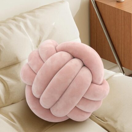 Knot Pillow Ball-Shaped Decorative Throw Pillows Cute Couch Cushion Plush Sphere Pillow Knotted Pillow Suitable for Living Room Bed Decoration Handmade Braided Throw Pillows (Pearl Pink,20cm)