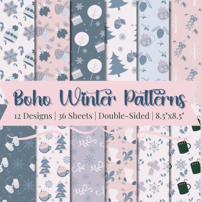 Boho Winter Scrapbook Paper Craft Pad: 12 Cozy Pastel Designs, 36 Double-Side Sheets (3 Sheets Per Design). 8.5″x8.5″ Size Scrapbooking Paper. Great … Gift Wrapping, Cardstock, Collage & Mores!