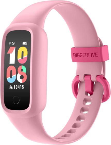 BIGGERFIVE Vigor 2 L Kids Fitness Tracker Watch for Girls Ages 5-15, IP68 Waterproof, Activity Tracker, Pedometer, Heart Rate Sleep Monitor, Calorie Step Counter Watch, Pink