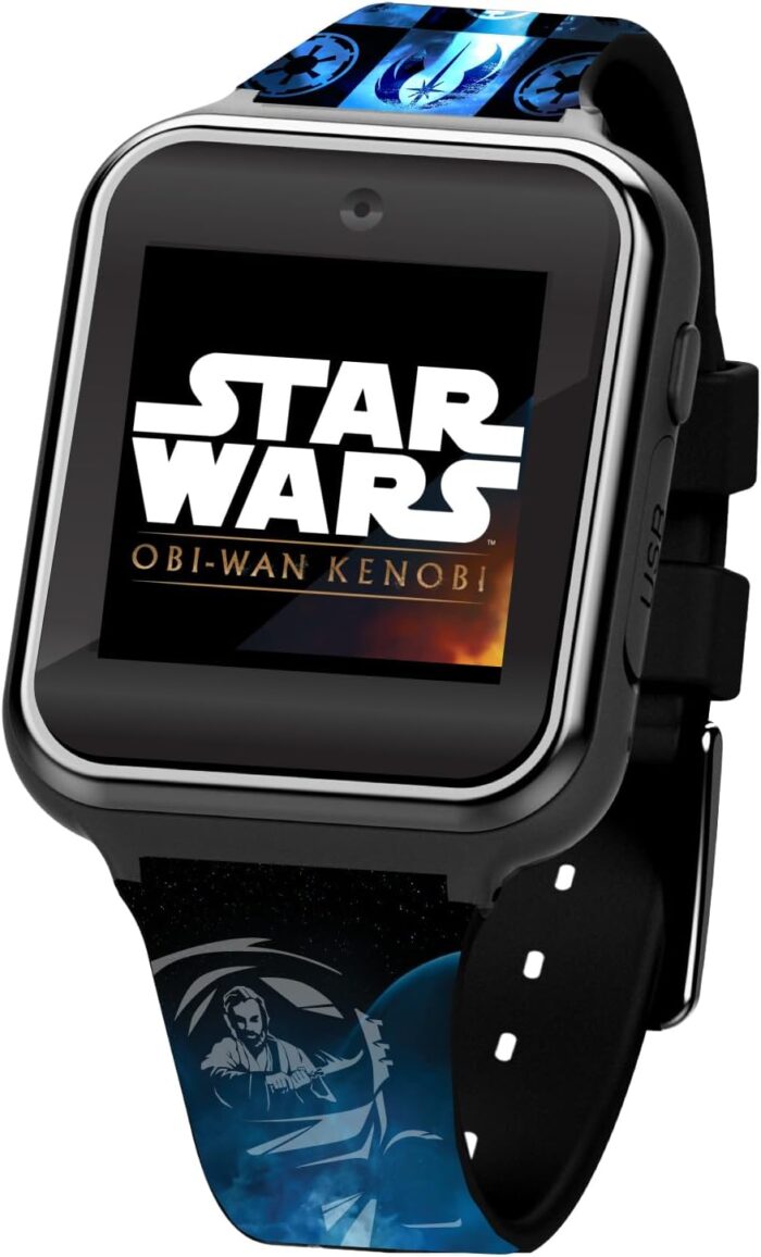 Accutime Kids Star Wars Blue Educational Learning Touchscreen Smart Watch Toy for Boys, Girls – Selfie Cam, Alarm, Calculator & More (Model: STW4069AZ)