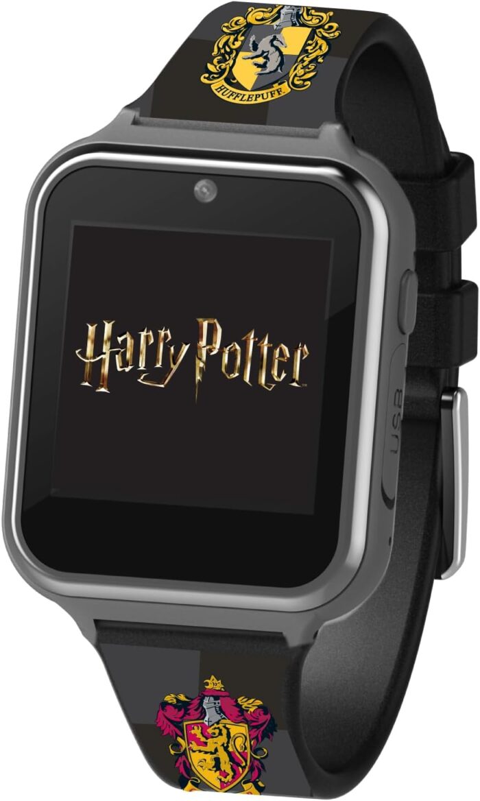 Accutime Harry Potter Educational Learning Touchscreen Kids Smartwatch – Black Strap, Toy – Girls, Boys, Toddlers – Selfie Cam, Games, Alarm, Calculator, Pedometer (Model: HP4107AZ)