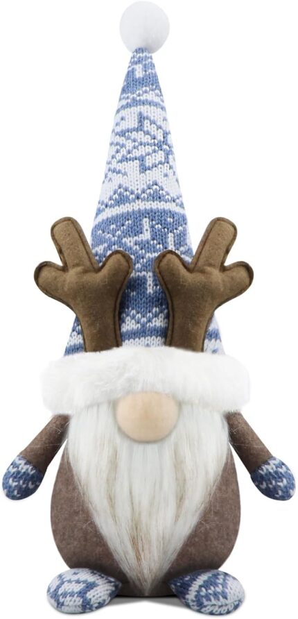 Christmas Gnomes Plush Xmas Winter Decorations Gift Reindeer Handmade Elf Dwarf Figurines for Home Kitchen Farmhouse Tiered Tray Holiday Festival Party Scandinavian Tomte – Blue