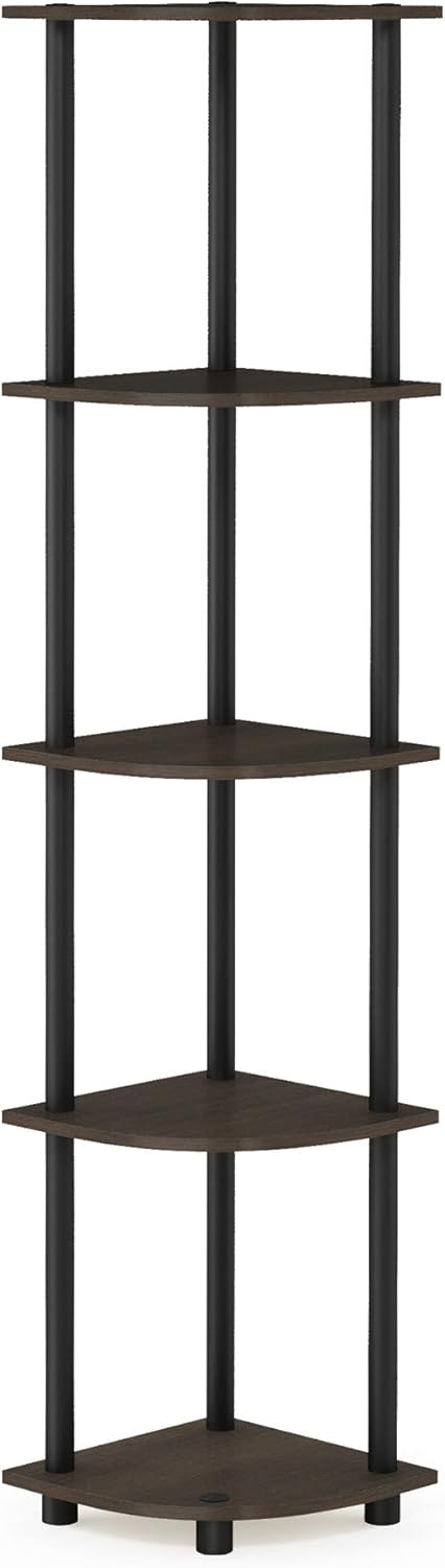 Furinno Turn-N-Tube 5 Tier Corner Display Rack Multipurpose Shelving Unit, 1-Pack, Dark Brown Grain/Black