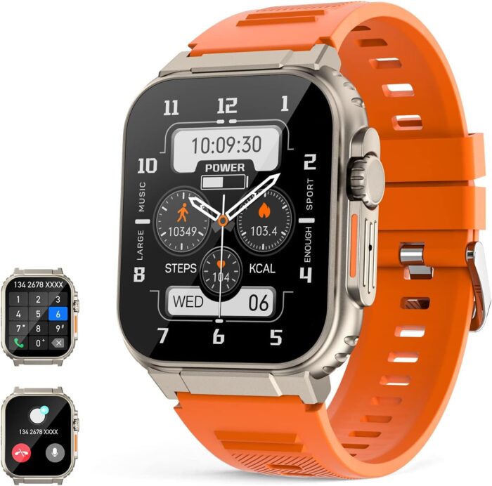 Smart Watches with Bluetooth Call(Answer/Dial Calls),60days Extra-Long Battery Life,Fitness Tracker Watch for iPhone/Android Phone,IP68 Waterproof(Orange)