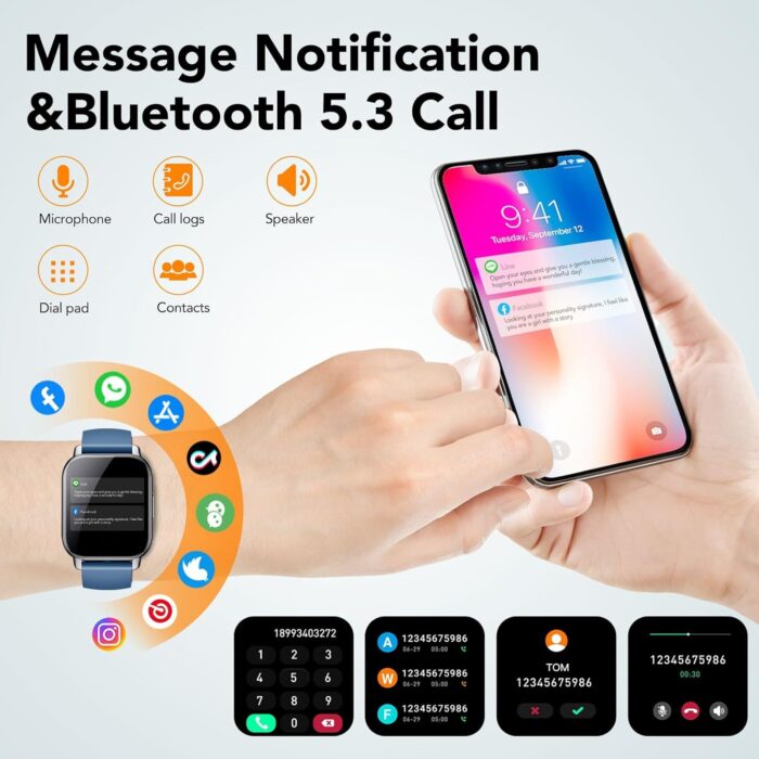 Smart Watch, 1.85″ Smart Watches for Men Women IP68 Waterproof, 110+ Sport Modes, Fitness Activity Tracker, Heart Rate Sleep Monitor, Pedometer, Smart Watches for Android iOS-Dark Blue