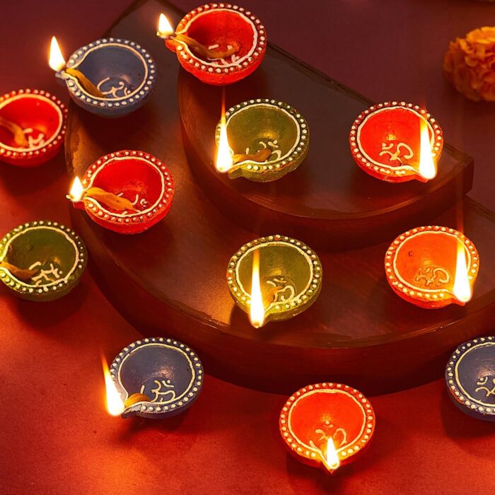 TIED RIBBONS 12 pcs Handmade Clay Diya for Diwali | Traditional Homemade Diyas Tealight | Indian Oil Lamp | Diwali Decorations for Home | Terracotta Diyas | Diwali Gifts