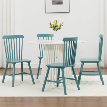 Dining Chairs Set of 4 Windsor Dining Chair, Spindle Back Farmhouse Kitchen Chairs Armless Solid Wood Side Chairs for Home/Dining Room/Restaurant/Patio, Teal