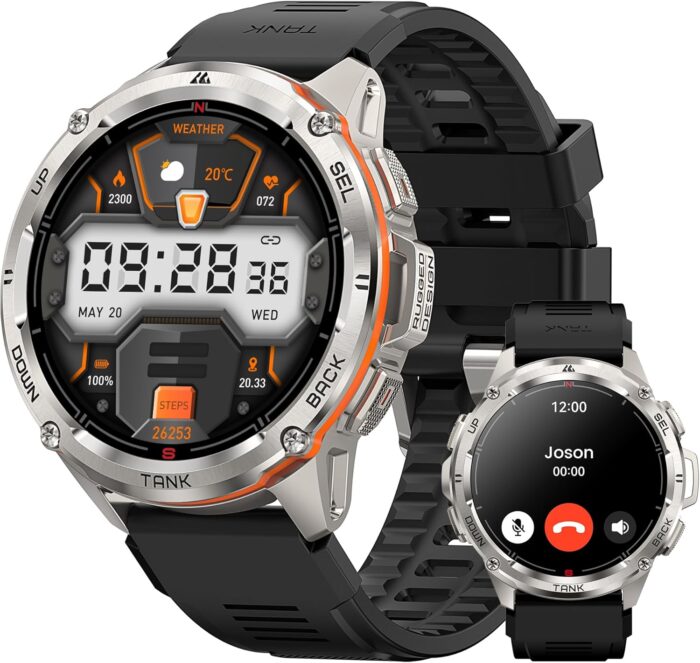 KOSPET Tank T3 Ultra Smart Watch GPS for Men, 5ATM Waterproof, Pressure&Altitude&Compass, 480mAh Extra-Large Battery, Full Metal Body Rugged Military Smartwatch Bluetooth Calling-1.43” AMOLED Display