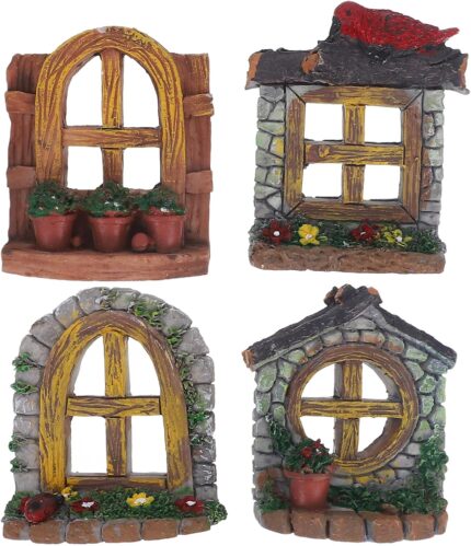 GANAZONO Home Decor Aquarium Decoration 4pcs Fairy Windows Miniature Sculpture Gnome House Window Garden Art for Room Wall Trees Outdoor 6X5CM Homemade Ornaments Outdoor Decor