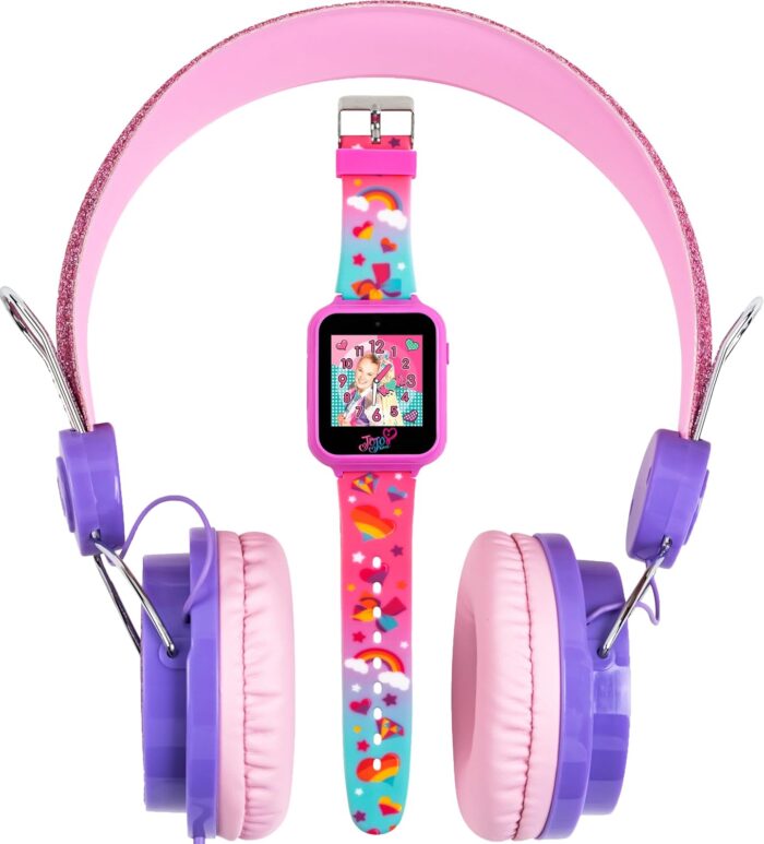 Accutime JoJo Siwa Headphone and Smart Watch Combo Set – Interactive Learning Games, Adjustable Pink Headphones, Multi Watch Faces, Ideal for Girls 6+