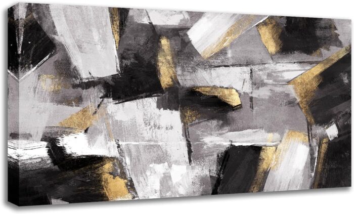 SOUGUAN Abstract Wall Decor Gold Canvas Wall Art for Living Room Modern Canvas Prints pictures for Wall Black And White Artwork for Home Hotel Decoration 24×48 Inch