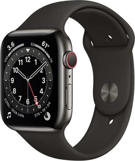 Apple Watch Series 6 (GPS + Cellular, 44mm) – Graphite Stainless Steel Case with Black Sport Band (Renewed)