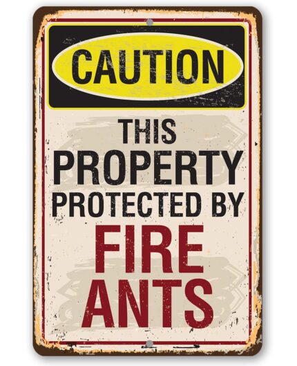 Caution Fire Ants – Funny Private Property and Caution Sign, She Shed and Home Decoration, Garden Outdoor Signage and Gift Idea, 12×18 Use Indoors or Outdoors Durable Rustic Metal Sign