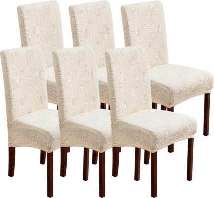 Dining Chair Covers, Chair Covers for Dining Room Stretch Chair Covers Parsons Chair Slipcover, for Dining Room Kitchen Chair Protector Cover, Removable, Washable (Beige, 6 Pack)