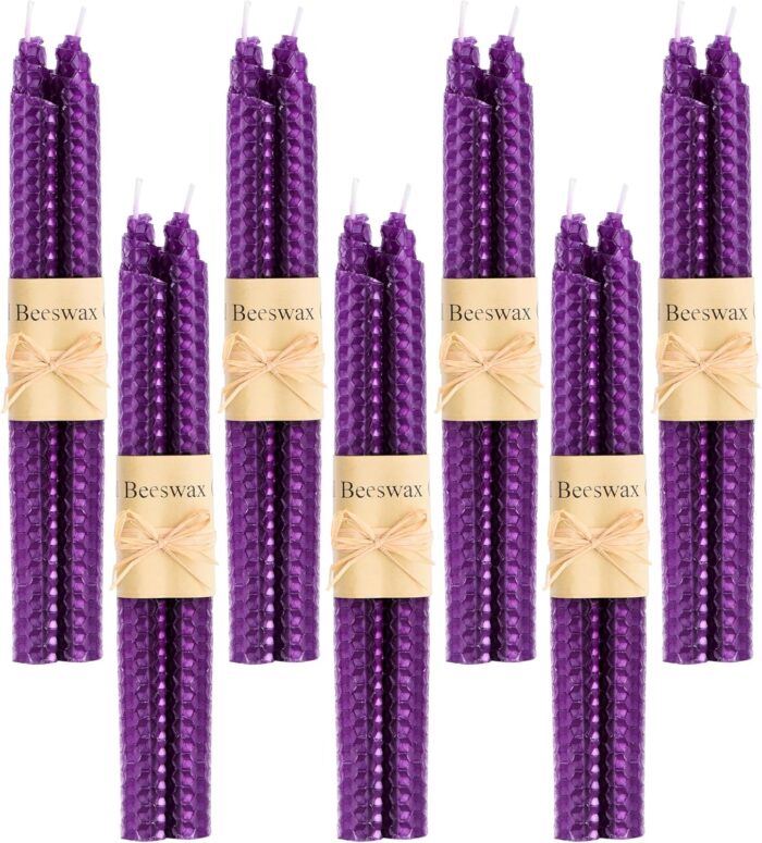 Yoption 14pcs Beeswax Handmade Taper Candles, 9 Inch Purple Natural Honeycomb Tapers Candles for Home Gift Ideas, Chrismas Candles, Mothers Day Gifts and Party Dinner Decoration (Purple)