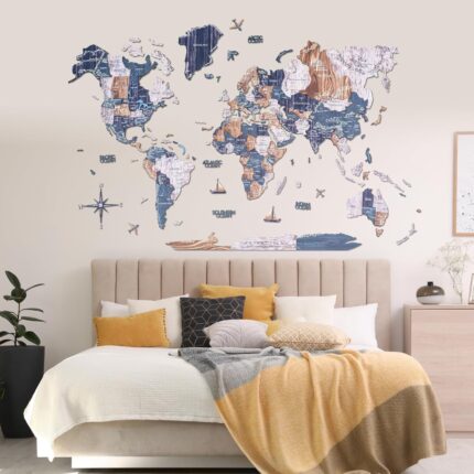 ENJOY THE WOOD Colored World Map Wood Wall Art With Rivers & Lakes 3D Wall Art Home Decor – Wooden Travel Map All Sizes Housewarming Gift Idea – World Map Decorations for Home (Medium, Mystery)