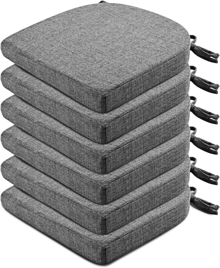 Chair Cushions for Dining Chairs 6 Pack – Kitchen Chair Cushions with Ties and Non-Slip Backing – Dining Chair Pads 16″X16″X2″, Dark Gray