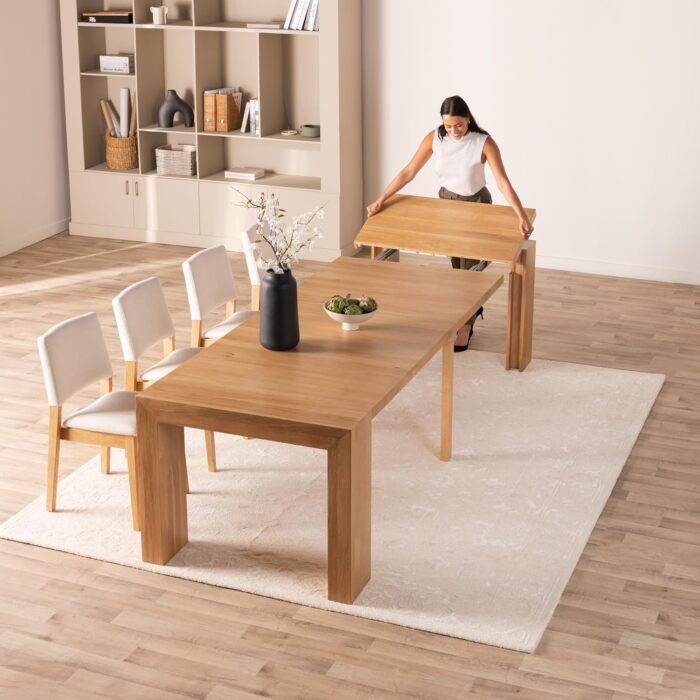 Transformer Table Dining Room Table for 2 to 12 Approved by Marie Kondo, Expandable Dining Table, Woode Dining Table, Extendable Kitchen Table (Natural, Table + 4 Chairs)