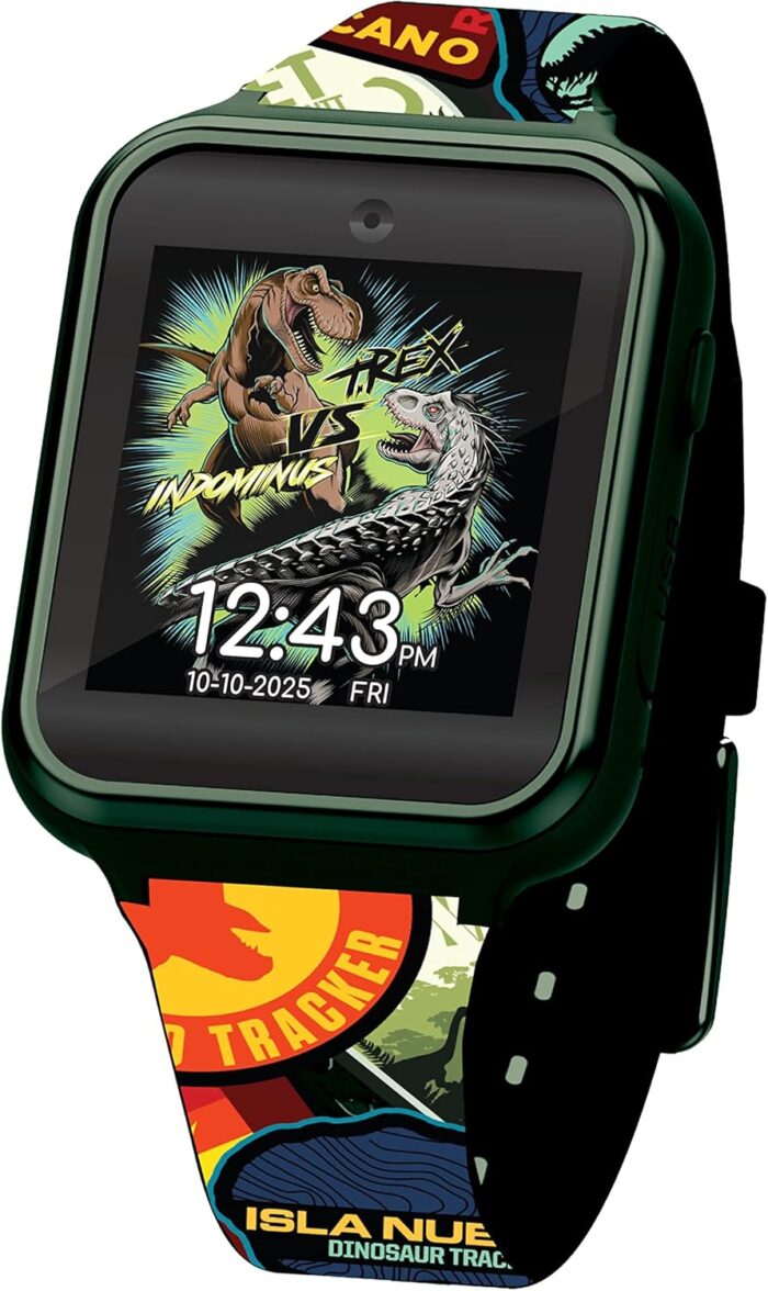 Accutime Jurassic Park Smartwatch for Kids: Educational Touchscreen Game Watch with Camera, Games, Alarm, Calculator – Durable, Fun Learning Wearable for Boys & Girls (Model: JRW4062AZ)