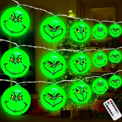 Upgraded 30 LED 16 Ft Battery Operated Christmas Lights, Grinchs Christmas Decorations,8 Modes Waterproof Grinchmas Christmas Lights for Christmas Tree Home Bedroom Yard Patio Indoor Outdoor Decor