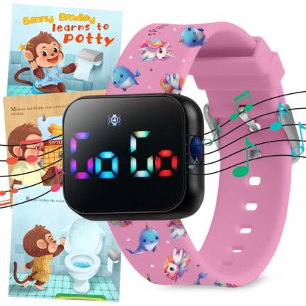 Potty Training Watch for Kids V2 – A Water Resistant Potty Reminder Device for Boys & Girls to Train Your Toddler with Fun/Musical & Vibration Interval Reminder with Potty Training eBook (Narwhals and