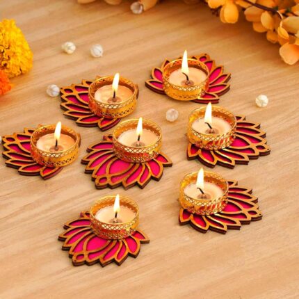 TIED RIBBONS Lotus Tealight Candle Holder | Set of 7 | Tealight Holder for Diwali Decorations, Indian Decorations for Home, Tealight Diya for Diwali, Pooja, Ganesh Chaturthi Decorations, Home Décor