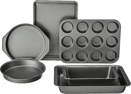 Amazon Basics 6 Piece Nonstick, Carbon Steel Oven Safe Bakeware Set 40.5 cm x 28.5 cm x 15 cm